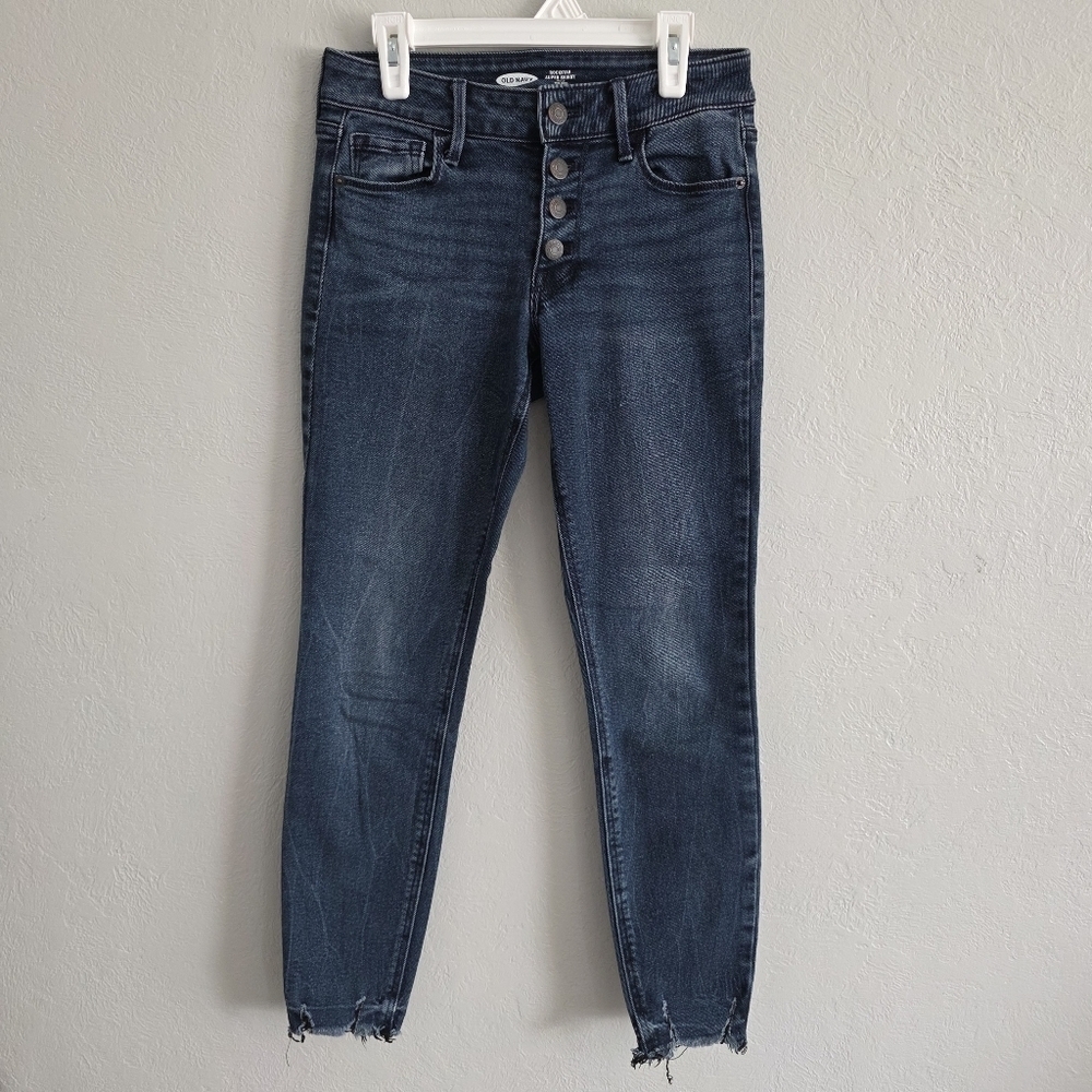 Old Navy Womens Rockstar Super Skinny Ankle Mid-Rise Dark Wash Denim Jeans Sz 0